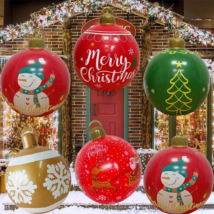 32 Inch Giant PVC Inflatable Christmas Ball Ornaments Outdoor Large Xmas Blow Ball Decorations for Christmas Party Ornaments