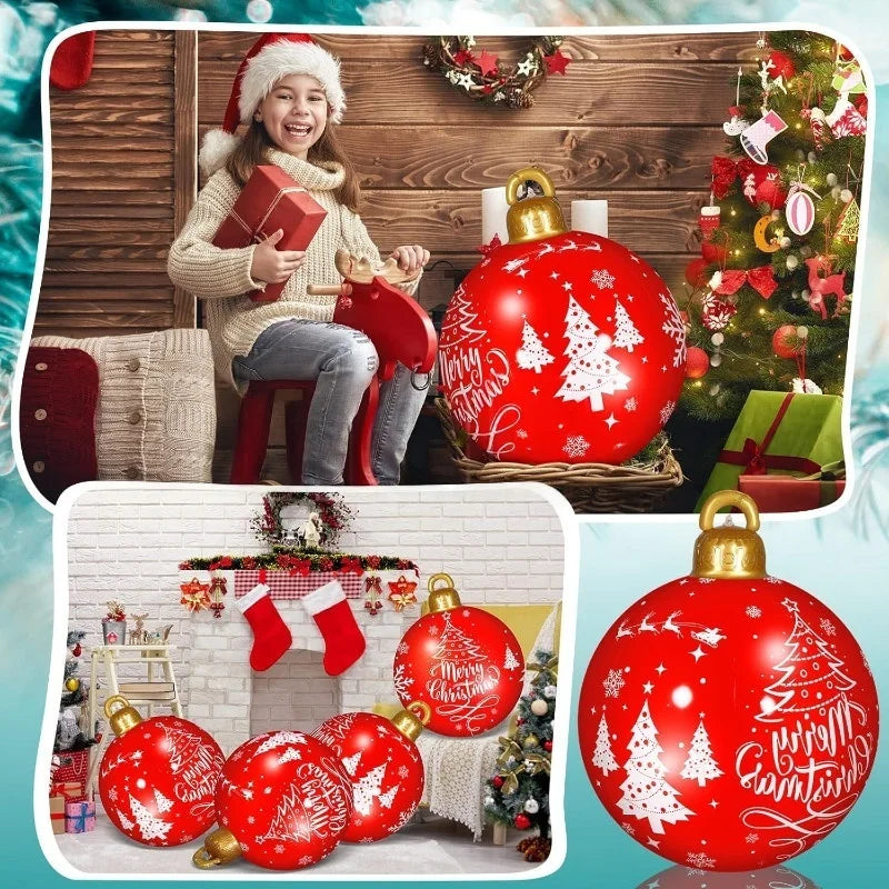 32 Inch Giant PVC Inflatable Christmas Ball Ornaments Outdoor Large Xmas Blow Ball Decorations for Christmas Party Ornaments