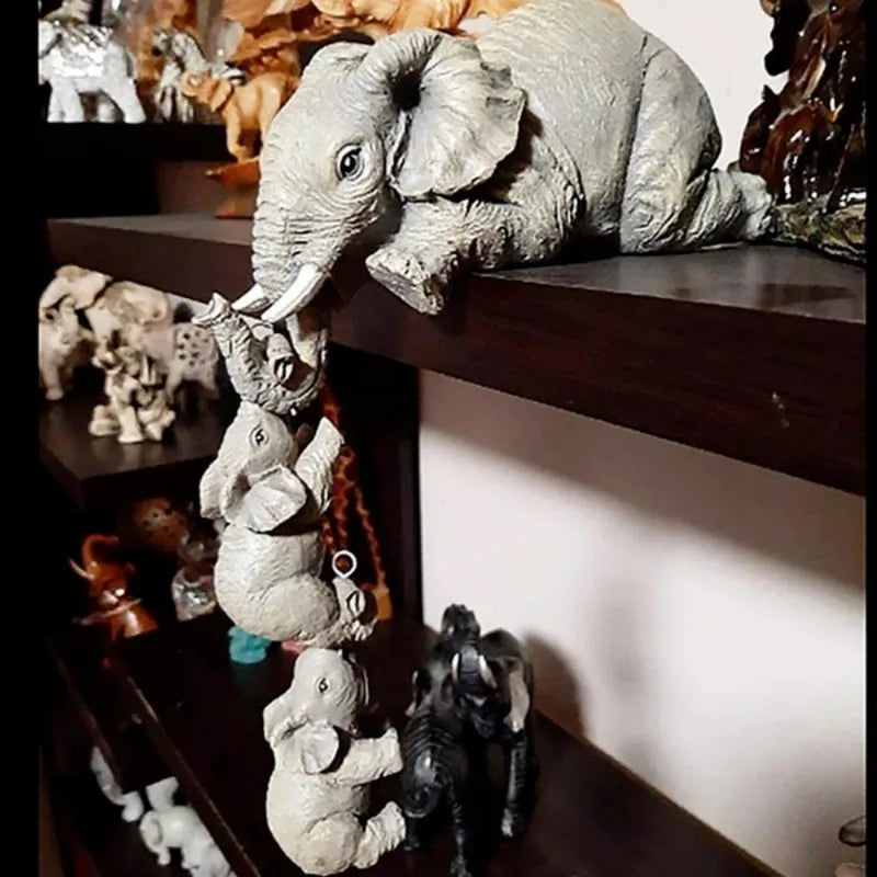 Set of 3 cute elephant & baby resin figurines, perfect for home decoration or as a charming gift.