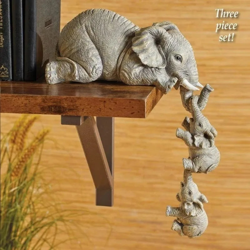 Set of 3 cute elephant & baby resin figurines, perfect for home decoration or as a charming gift.